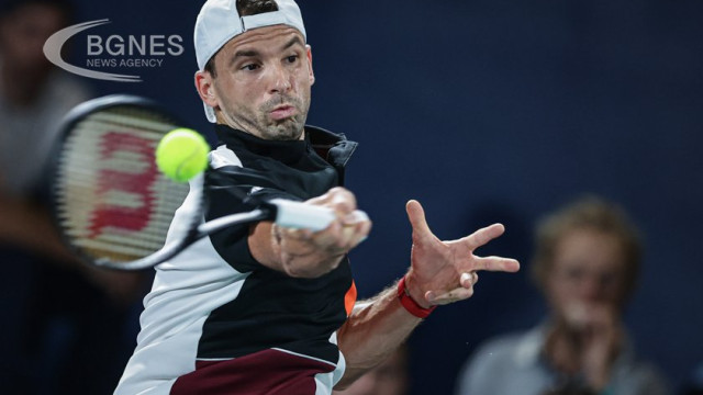 Grigor Dimitrov of Bulgaria in action against Lorenzo Musetti of Italy during their first round match at the Rolex Paris Masters tennis tournament in Paris, France, 30 October 2023